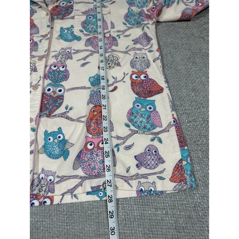 Nick & Nora Pajama Top Womens XXL Pink Blue Owls Flannel Cozy Button Up - Picture 4 of 6